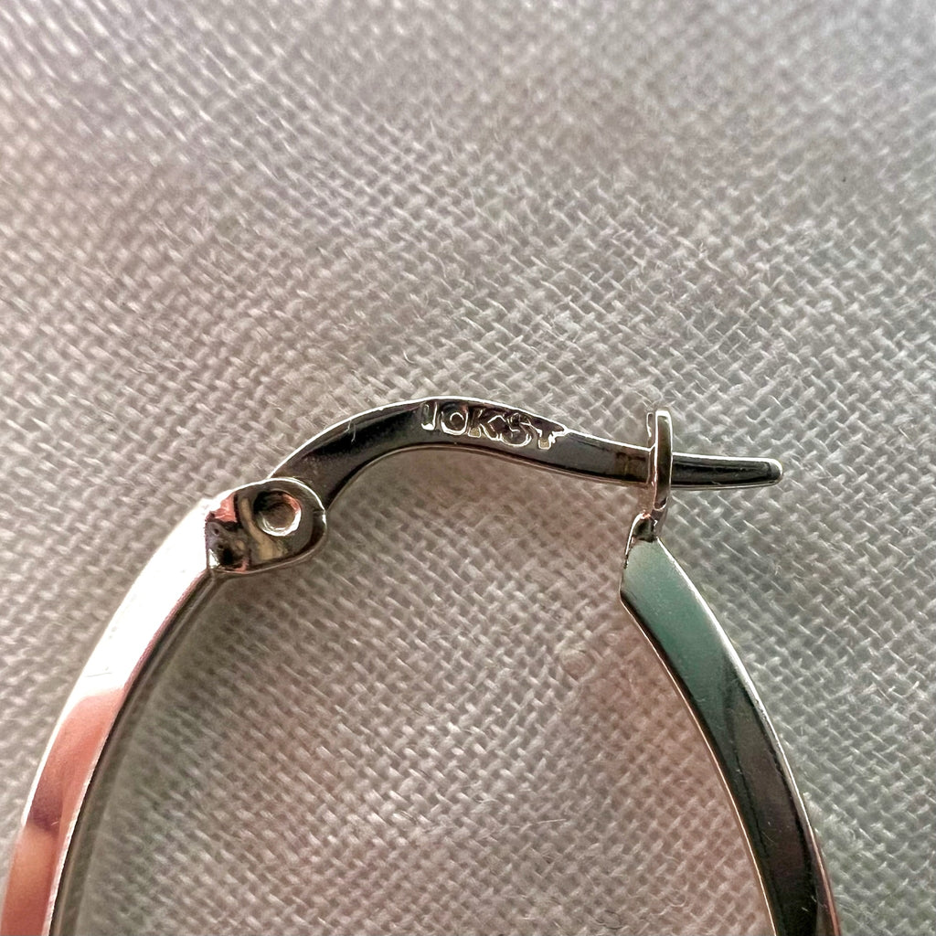 10K White Gold Oval Latch Back Large Hoop Earrings