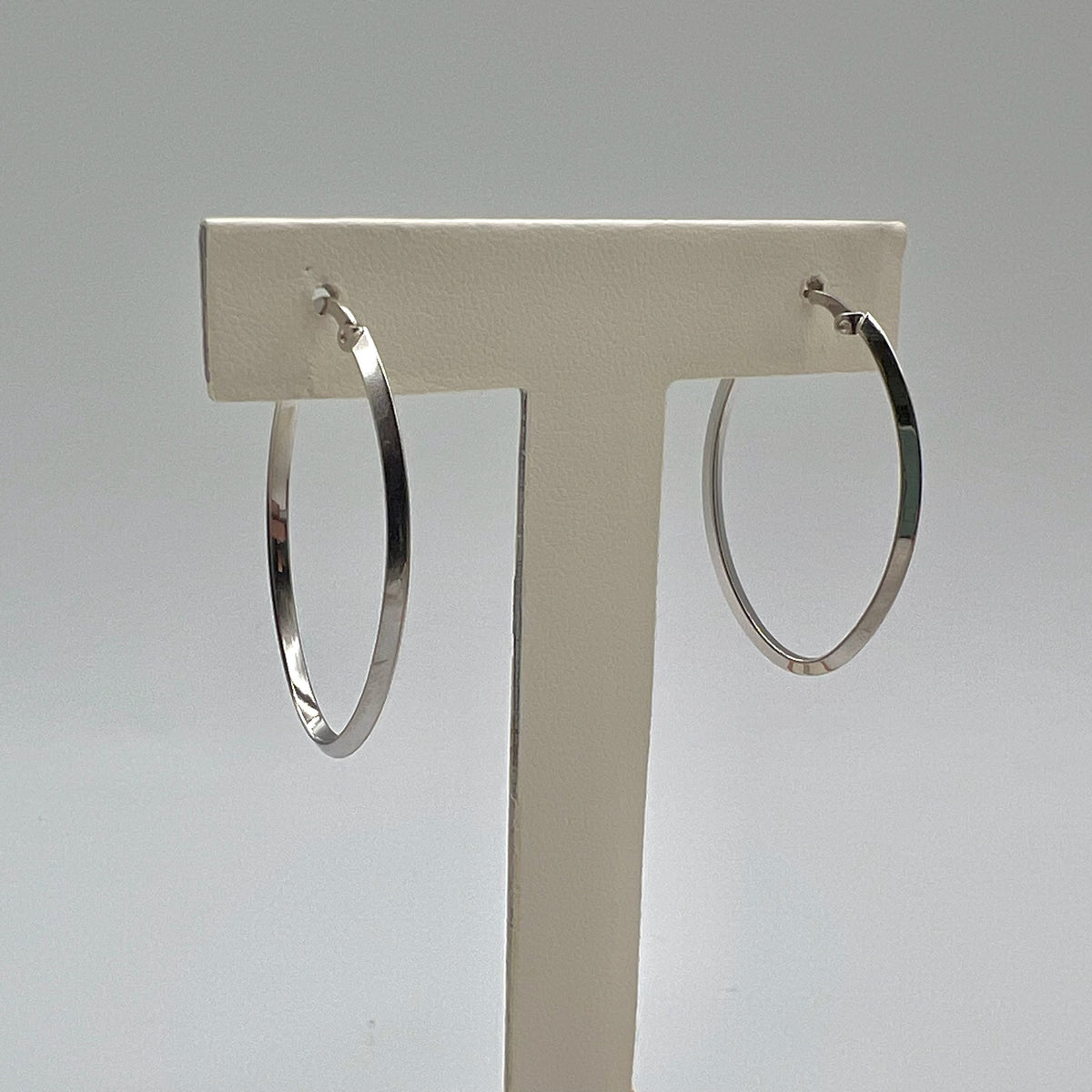 10K White Gold Oval Latch Back Large Hoop Earrings