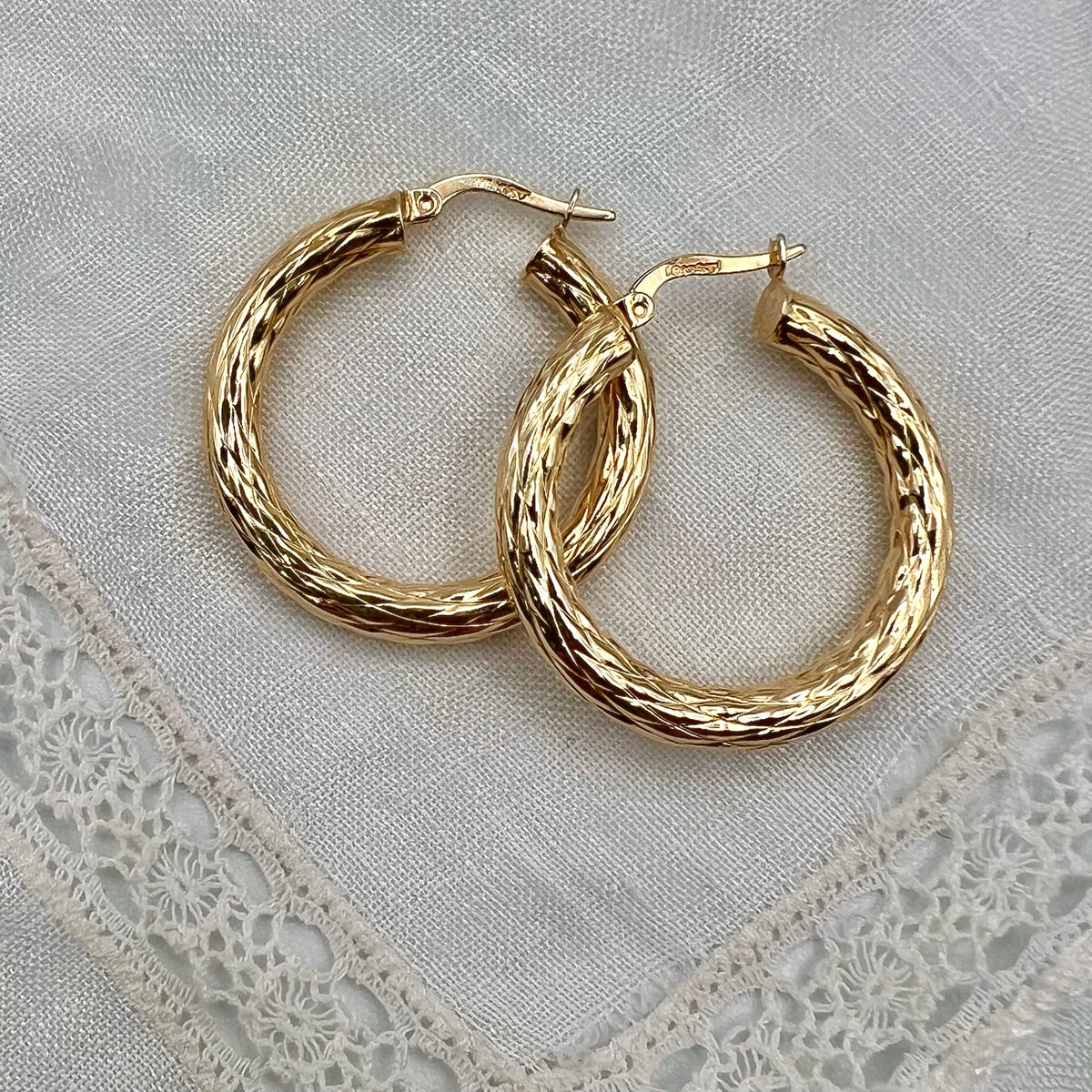 Solid 10K Gold Large Thick Latch Back Hoop Earrings