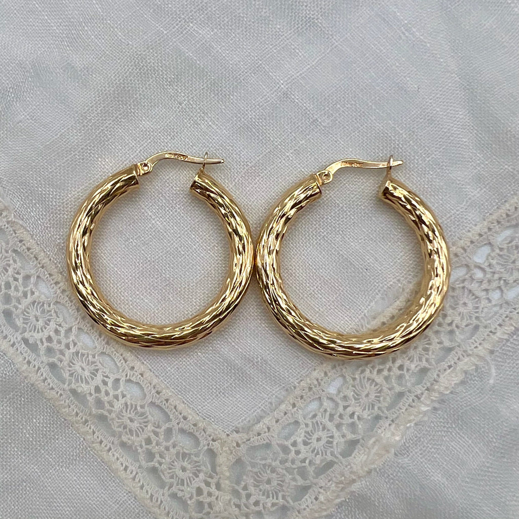Solid 10K Gold Large Thick Latch Back Hoop Earrings