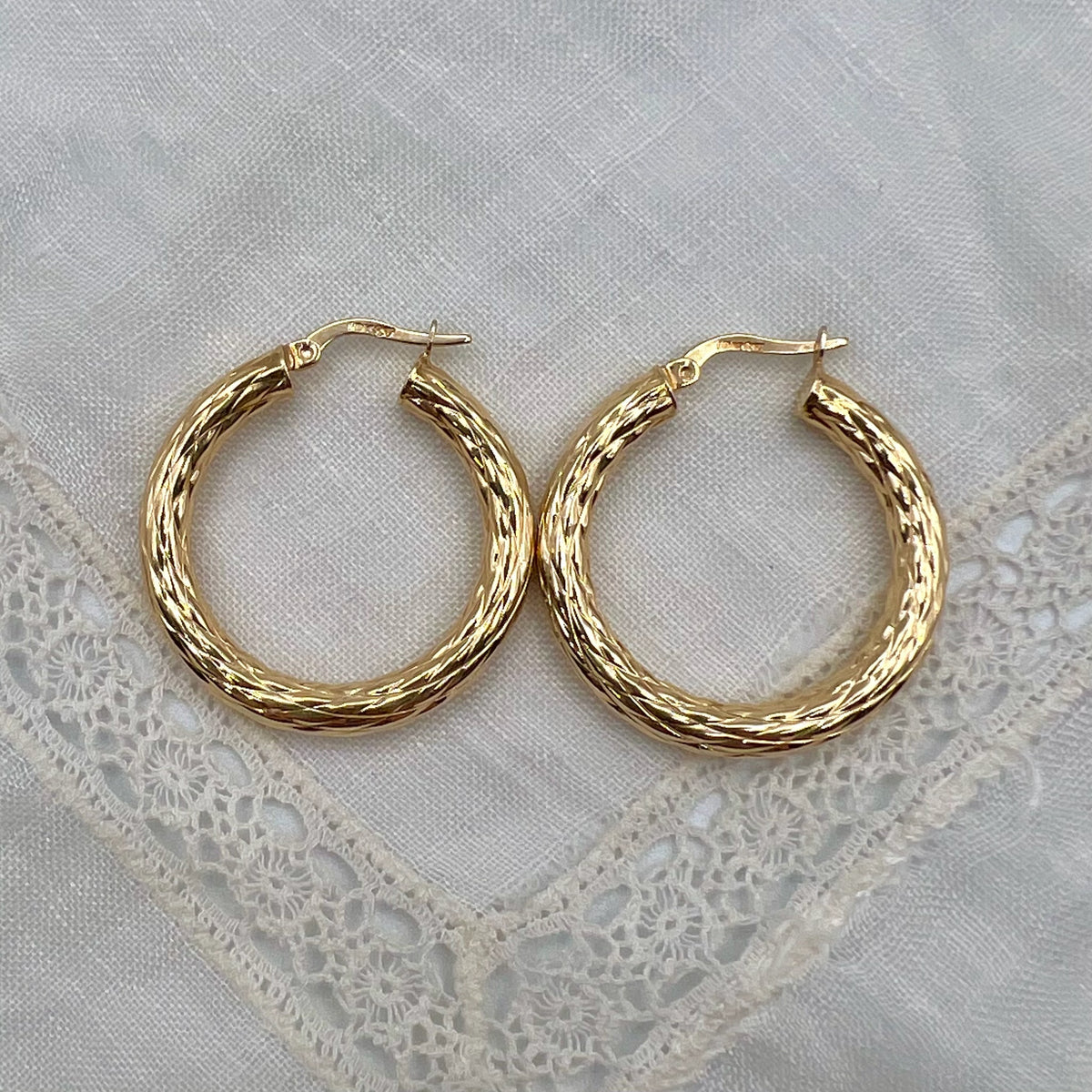 Solid 10K Gold Large Thick Latch Back Hoop Earrings