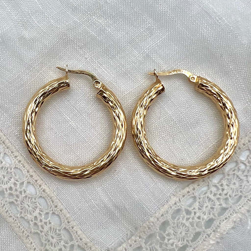 Solid 10K Gold Large Thick Latch Back Hoop Earrings