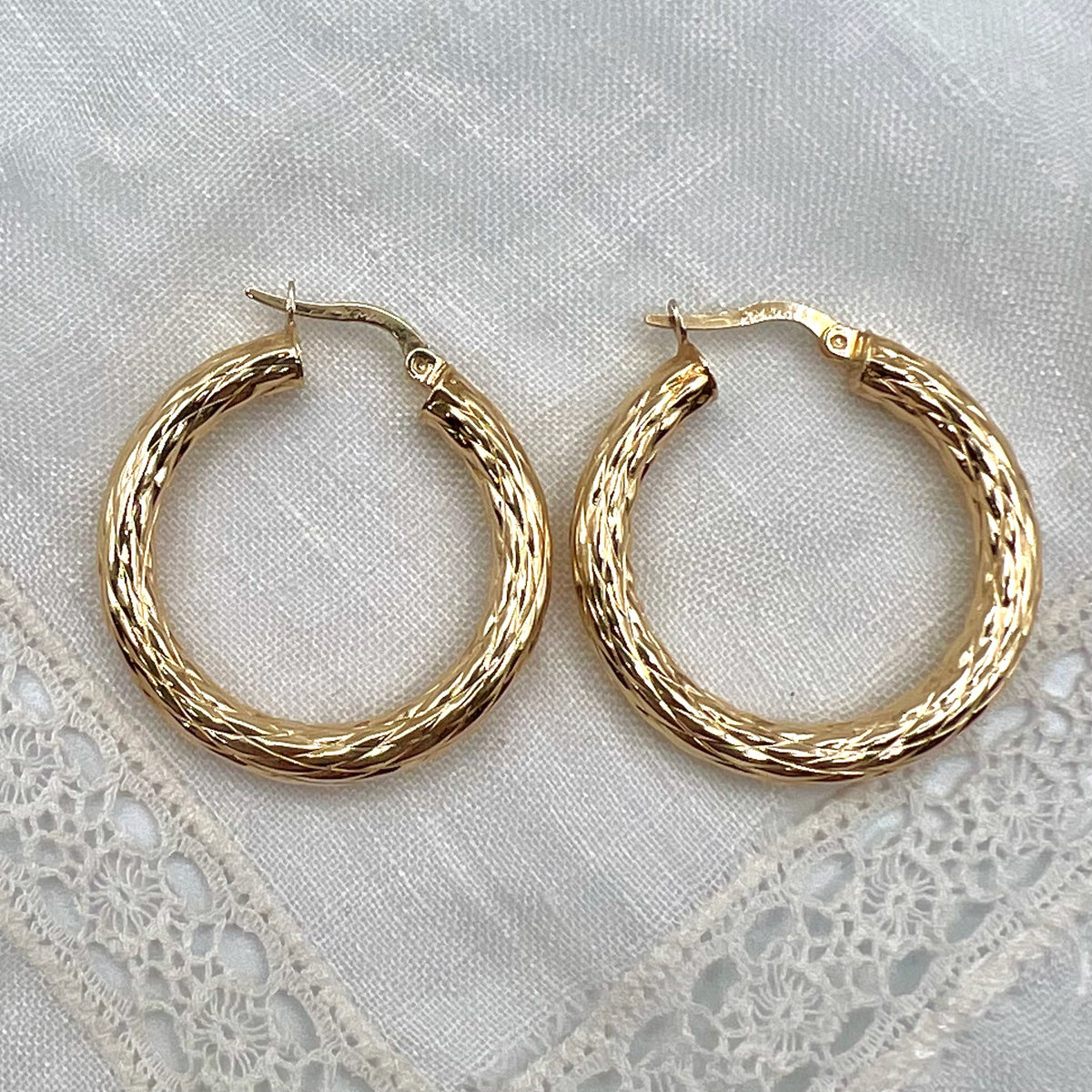 Solid 10K Gold Large Thick Latch Back Hoop Earrings