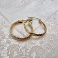Vintage 10K Solid Gold Large Diamond Cut Hoop Earrings