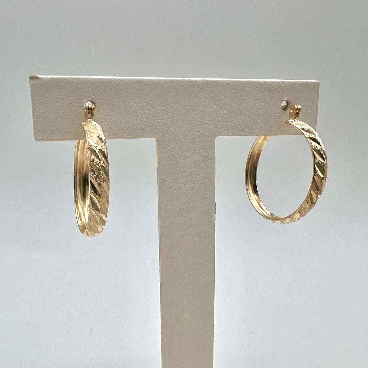 Vintage 10K Solid Gold Large Diamond Cut Hoop Earrings