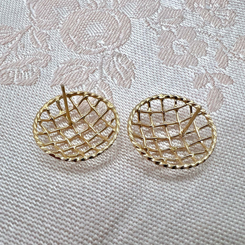 10K Solid Gold Large Circle Mesh Stud Earrings