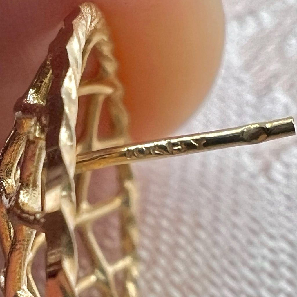 10K Solid Gold Large Circle Mesh Stud Earrings