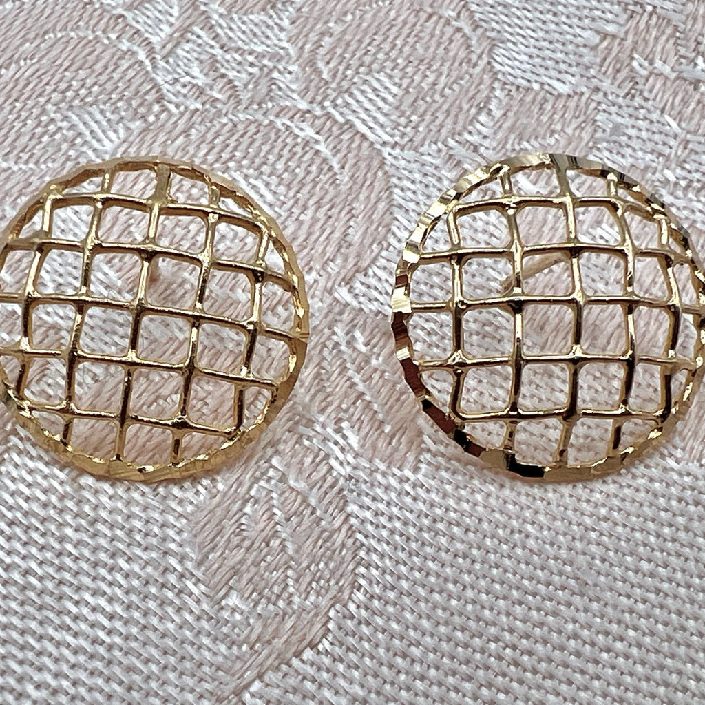 10K Solid Gold Large Circle Mesh Stud Earrings