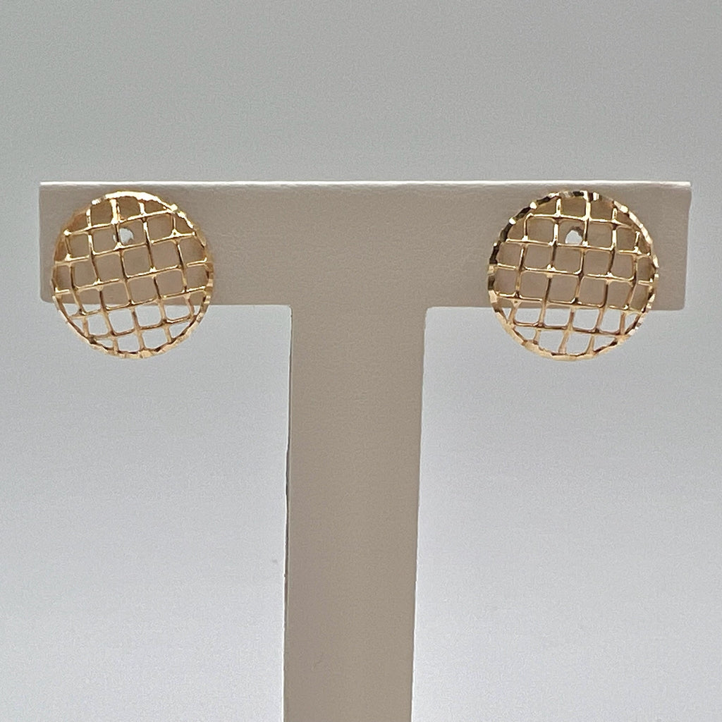 10K Solid Gold Large Circle Mesh Stud Earrings