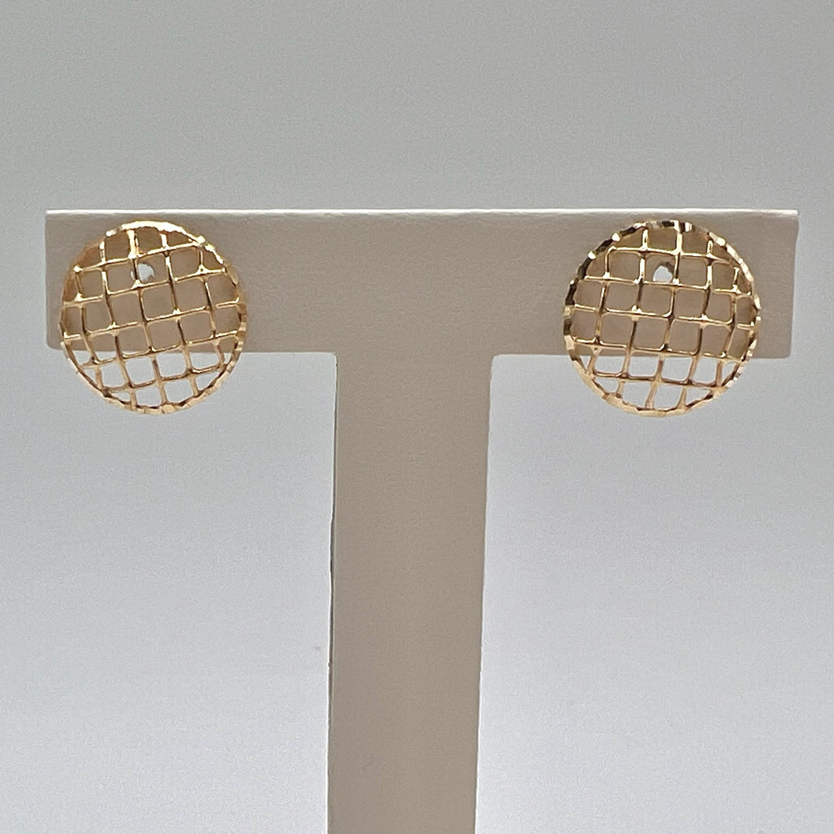 10K Solid Gold Large Circle Mesh Stud Earrings