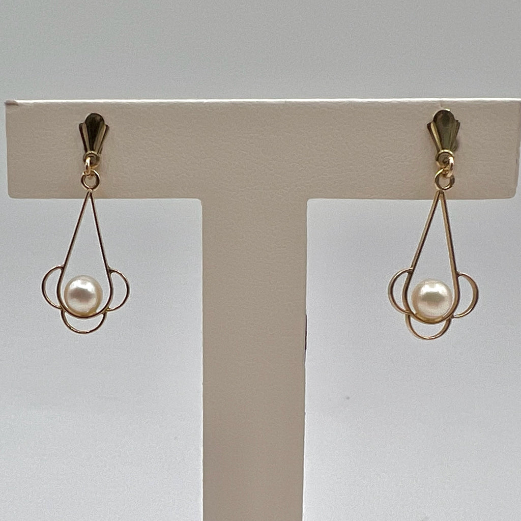 Vintage 10K Solid Gold Genuine Cultured Pearl Drop Earrings