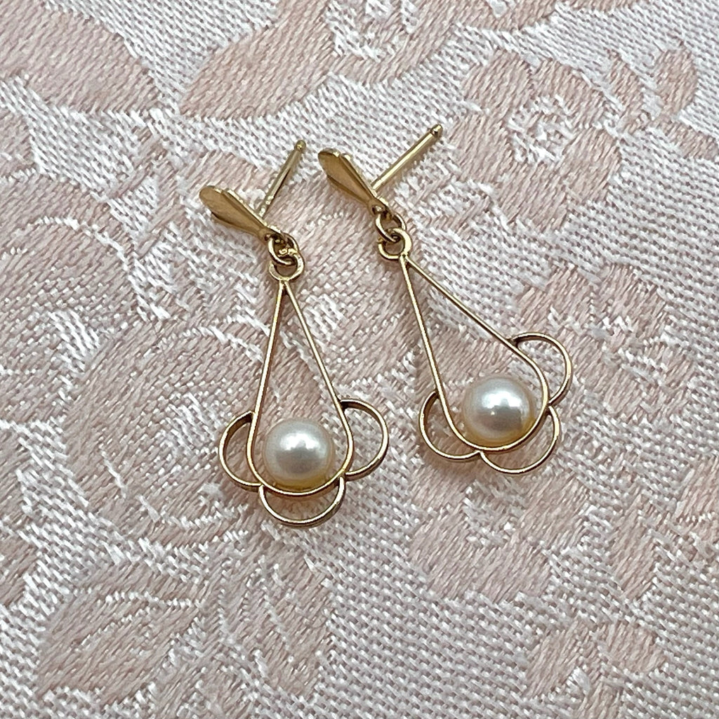 Vintage 10K Solid Gold Genuine Cultured Pearl Drop Earrings
