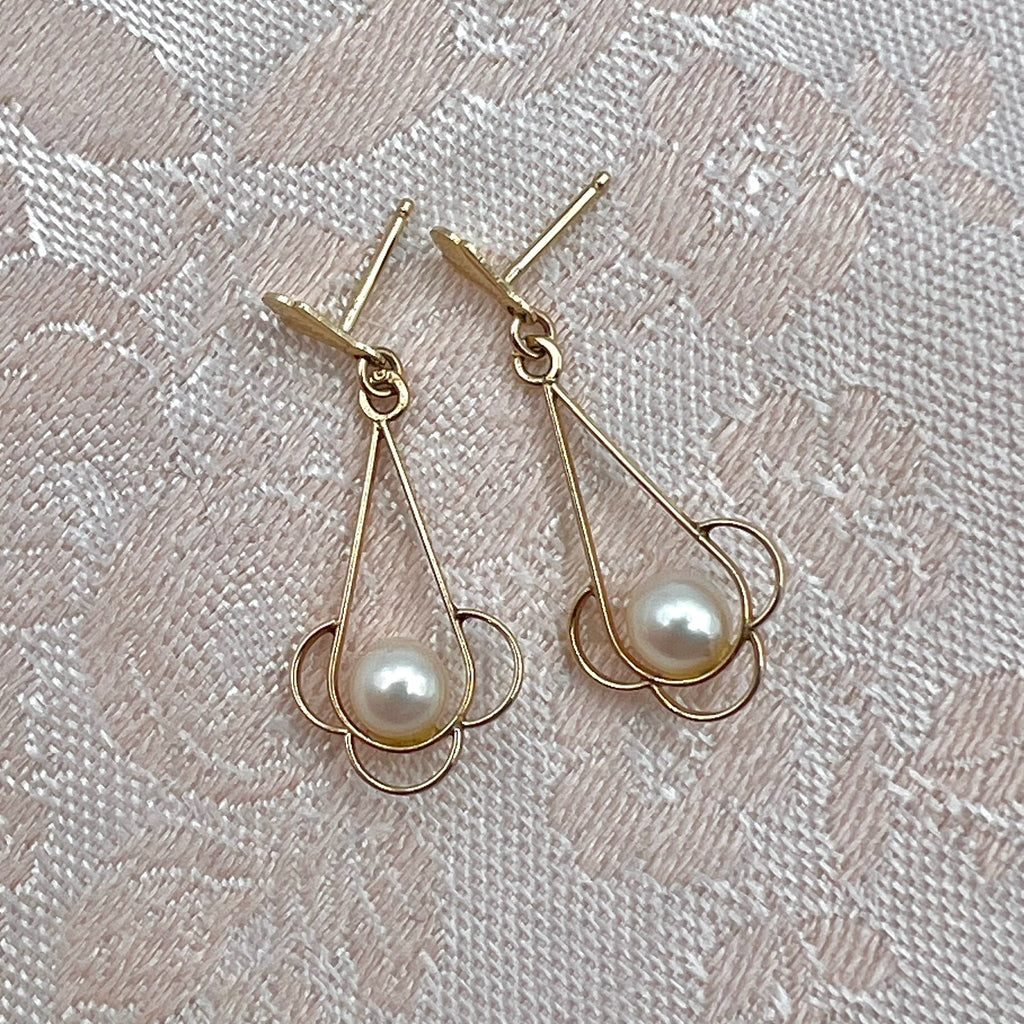 Vintage 10K Solid Gold Genuine Cultured Pearl Drop Earrings