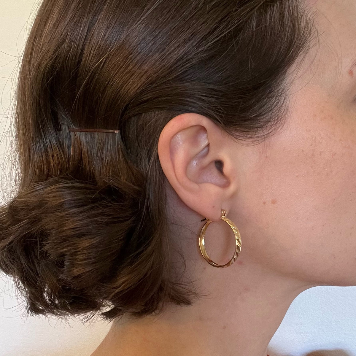 Vintage 10K Solid Gold Large Diamond Cut Hoop Earrings