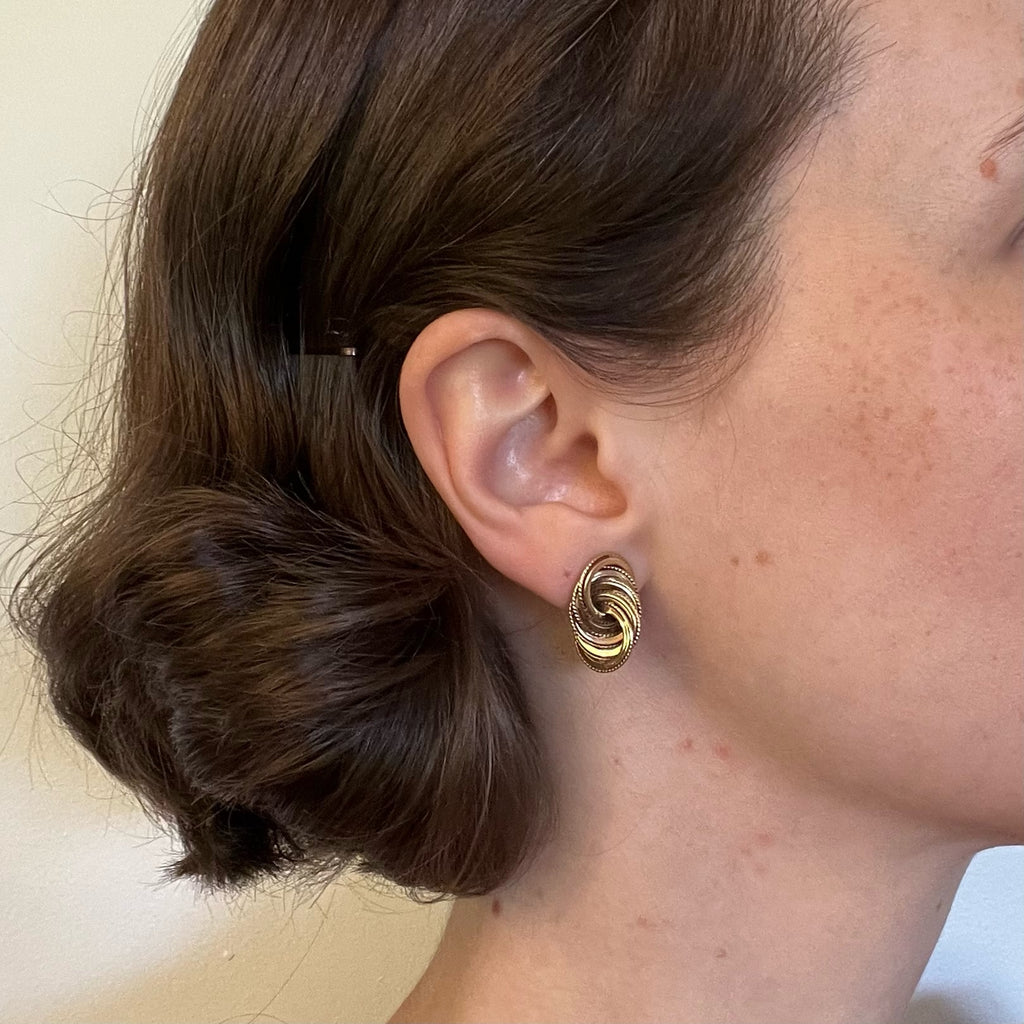 9K Solid Gold Large Knot Stud Earrings - UK 1991