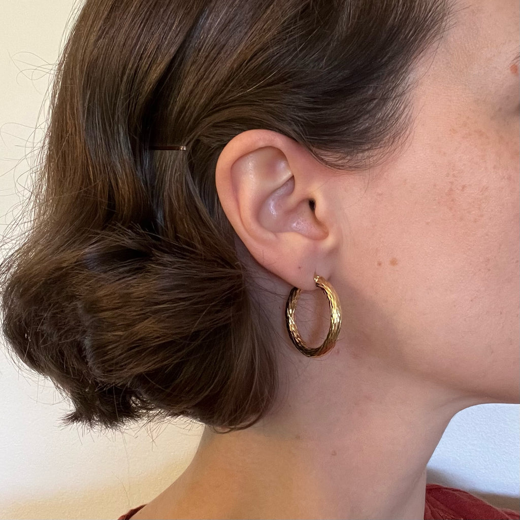 Solid 10K Gold Large Thick Latch Back Hoop Earrings