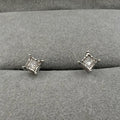 Vintage Diamond Stud Earrings in Sterling Silver with Natural Princess Cut Diamonds