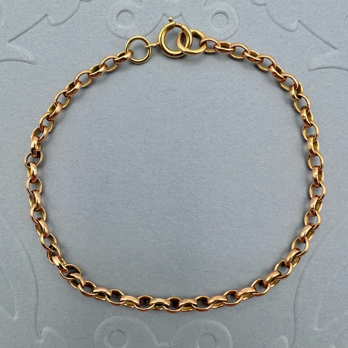 9K Rose Gold Rolo Belcher link Bracelet - Hallmarked UK 1962.