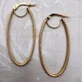 14K Frosted Gold Oval Hoop Earrings - 14K Italy