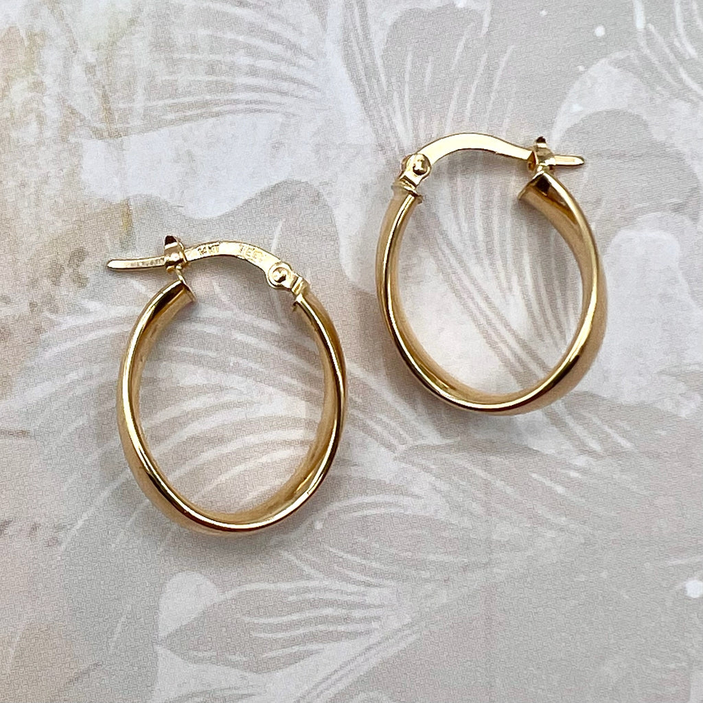 14K Gold Oval Twisted Hoop Earrings