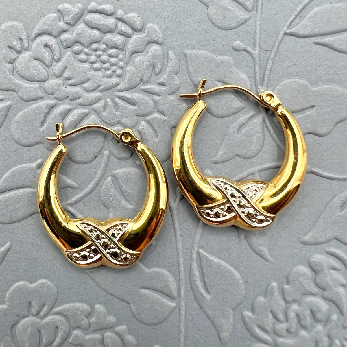 14K Gold Two Tone Hoop Earrings