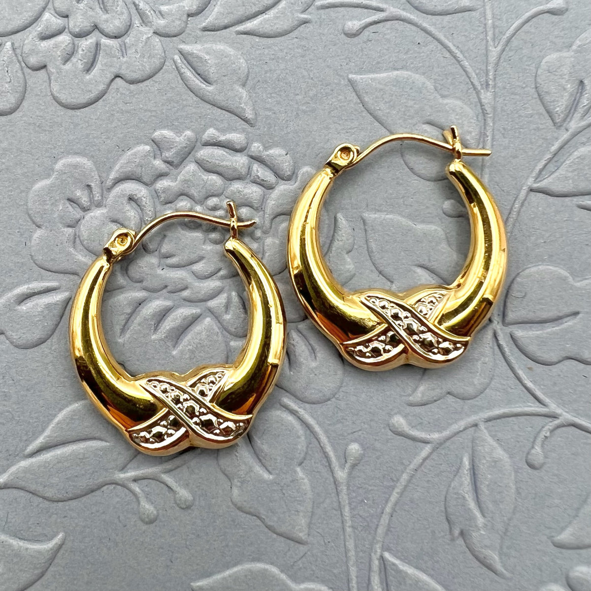 14K Gold Two Tone Hoop Earrings
