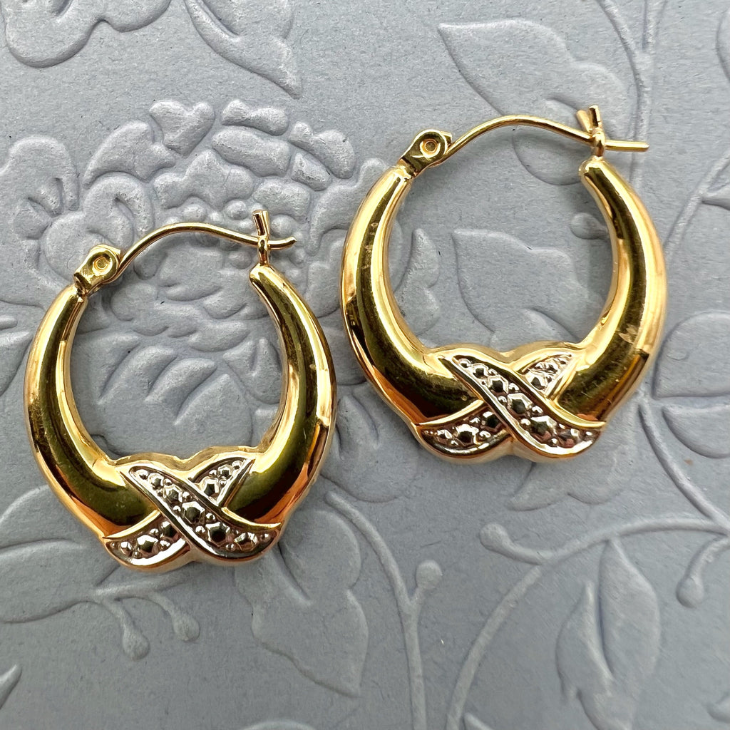 14K Gold Two Tone Hoop Earrings