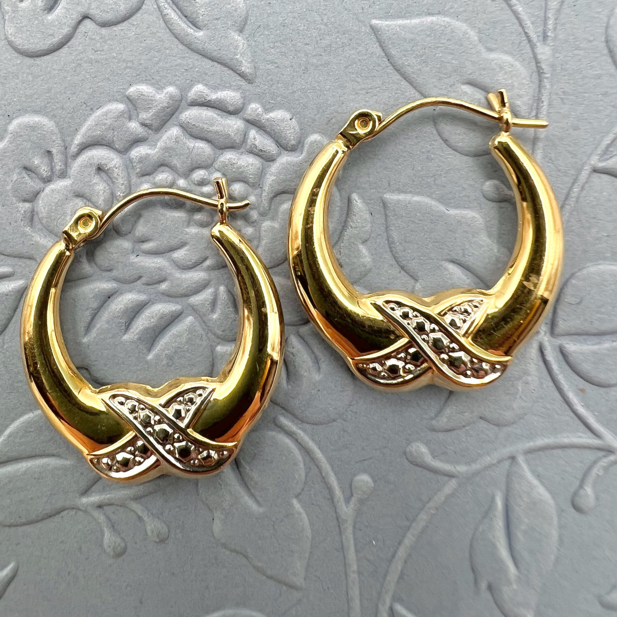 14K Gold Two Tone Hoop Earrings