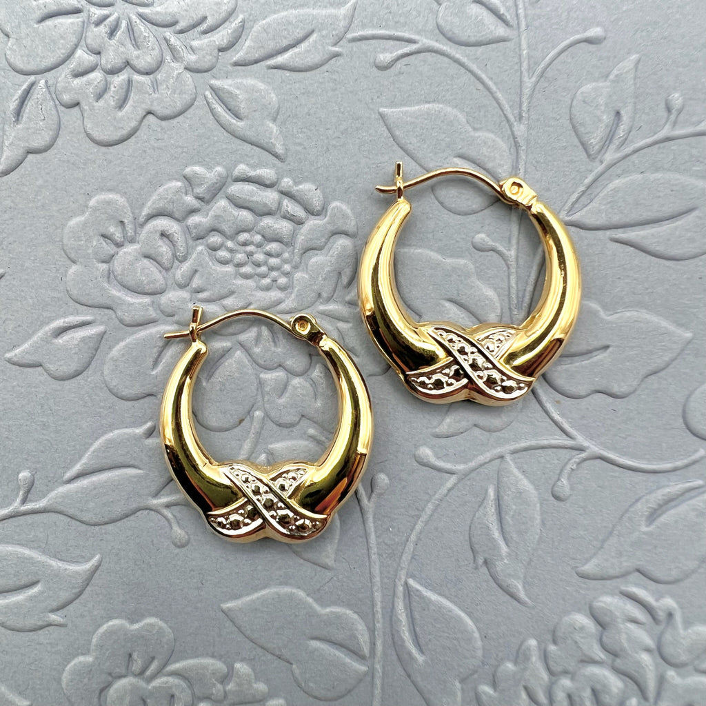 14K Gold Two Tone Hoop Earrings