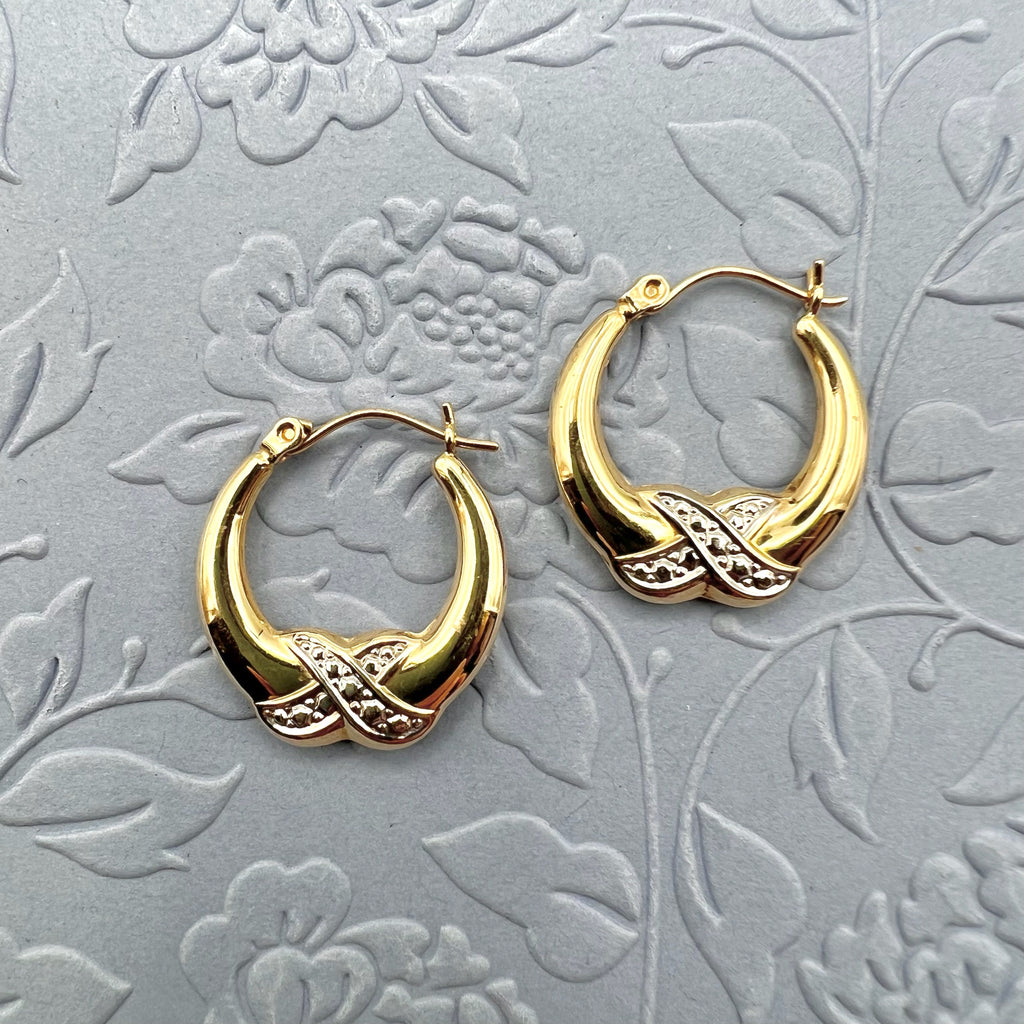 14K Gold Two Tone Hoop Earrings