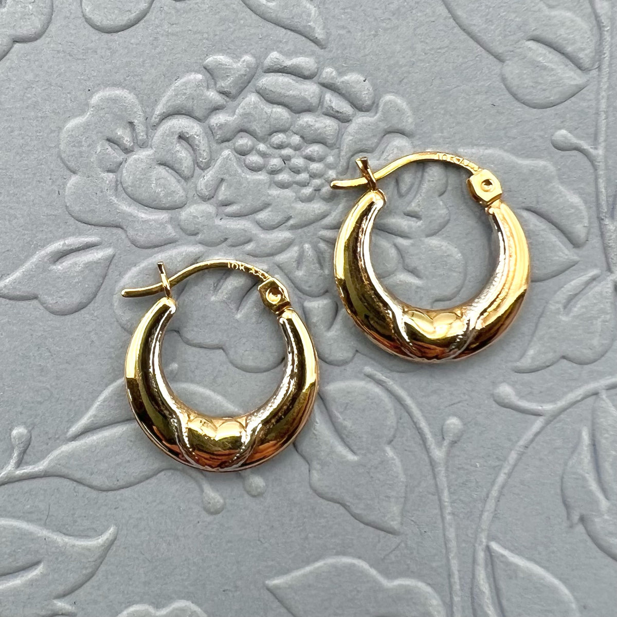 10K Gold Two Tone Heart Hoop Earrings