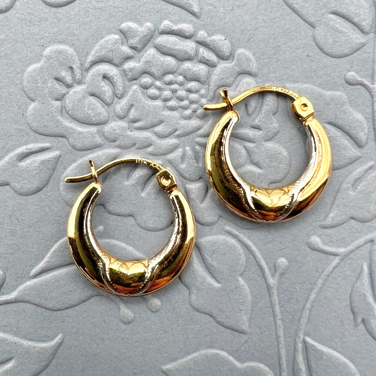 10K Gold Two Tone Heart Hoop Earrings