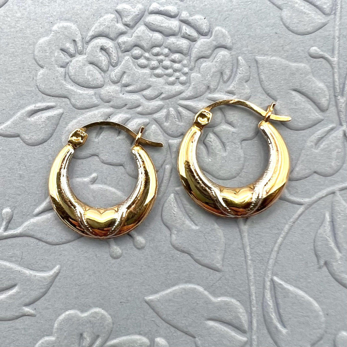 10K Gold Two Tone Heart Hoop Earrings