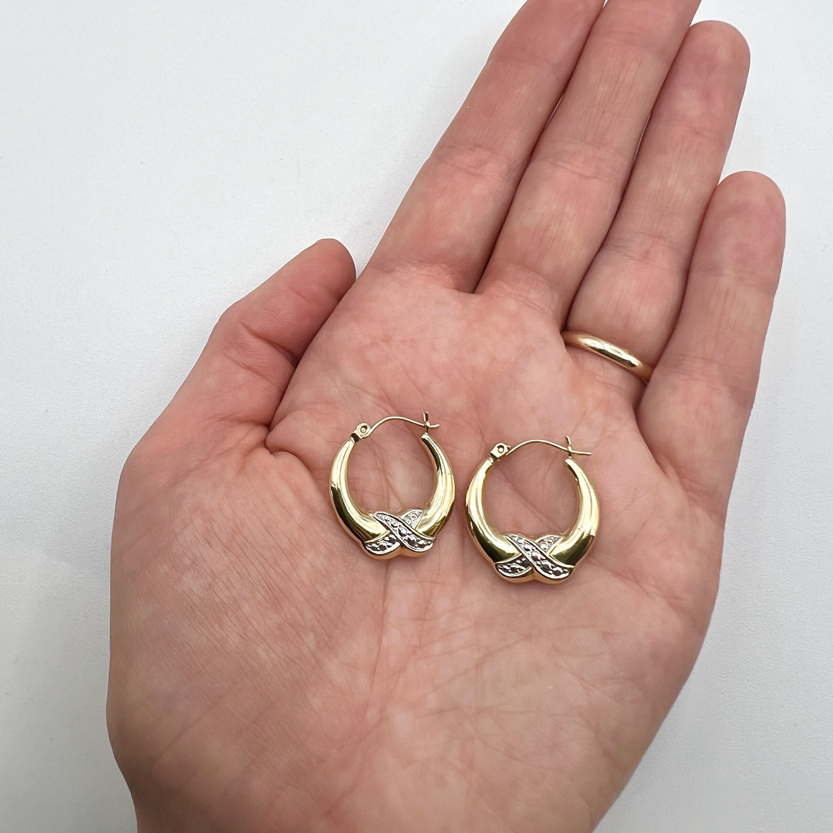 14K Gold Two Tone Hoop Earrings