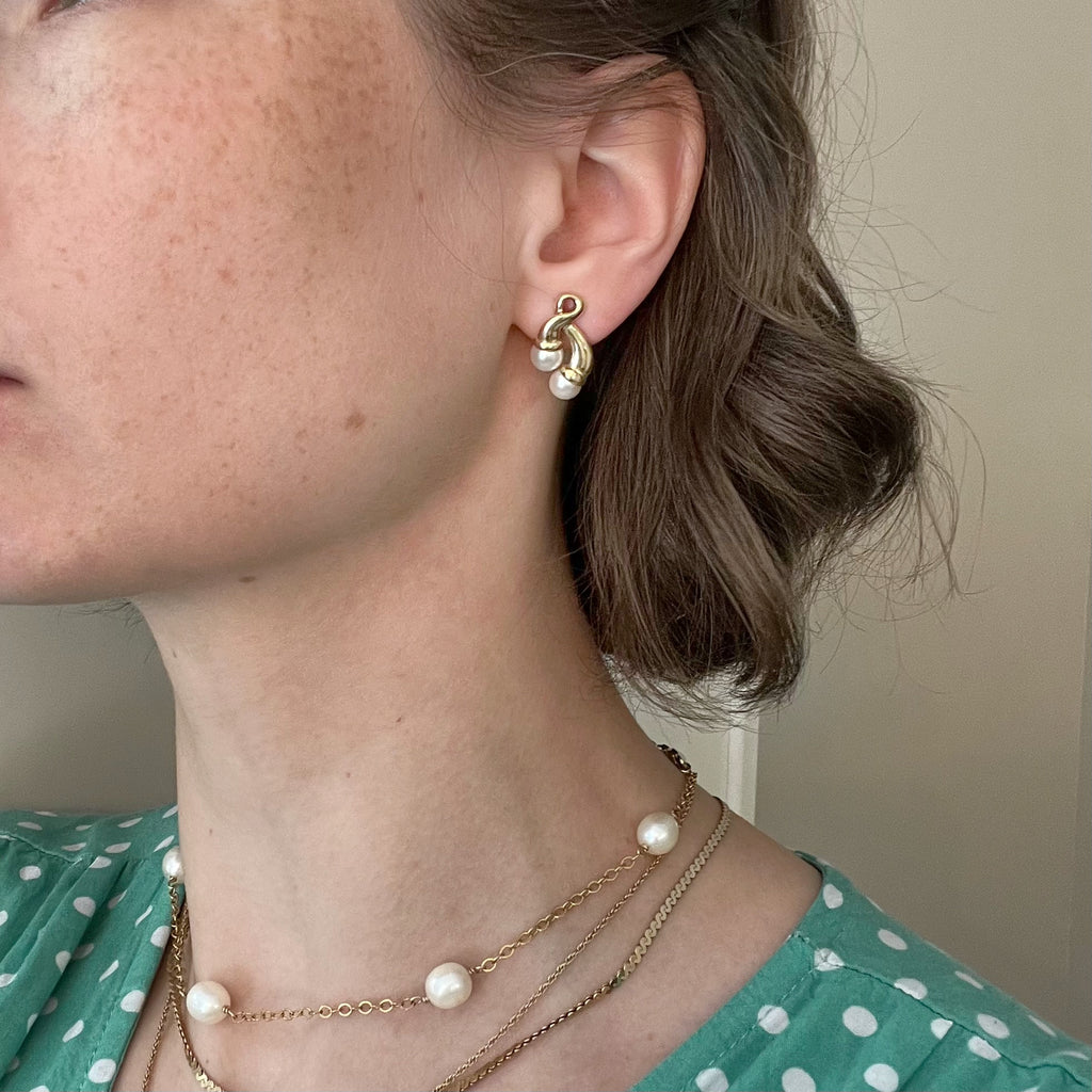 9K Gold Twin Pearl Drop Stud Earrings - Hallmarked UK