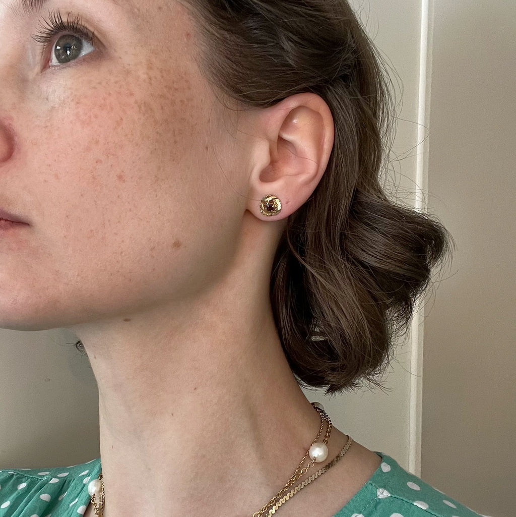 9K Gold Garnet Stud Earrings - UK Hallmarks