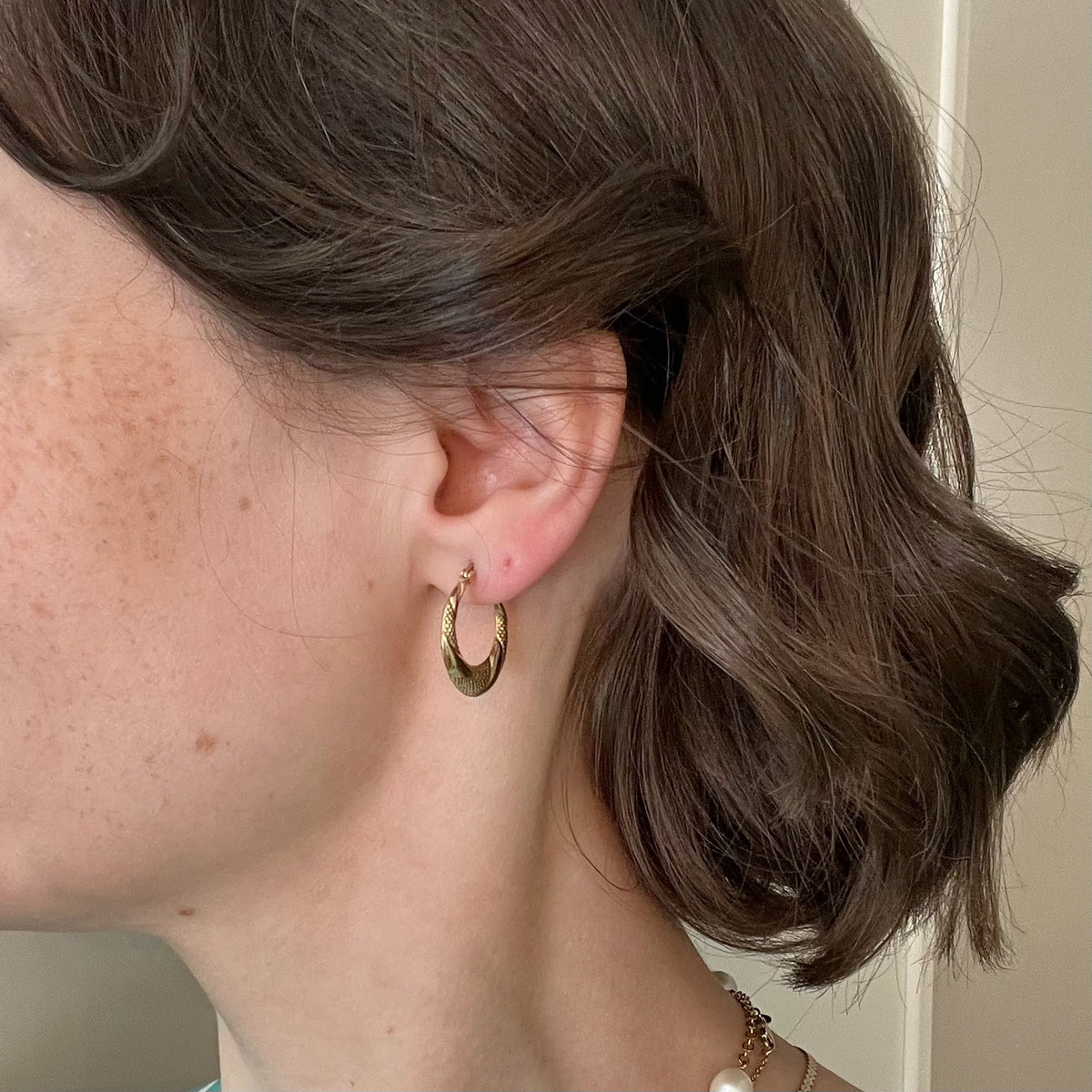 10K Gold Textured Hoop Earrings - Latch Back Lightweight Hoops