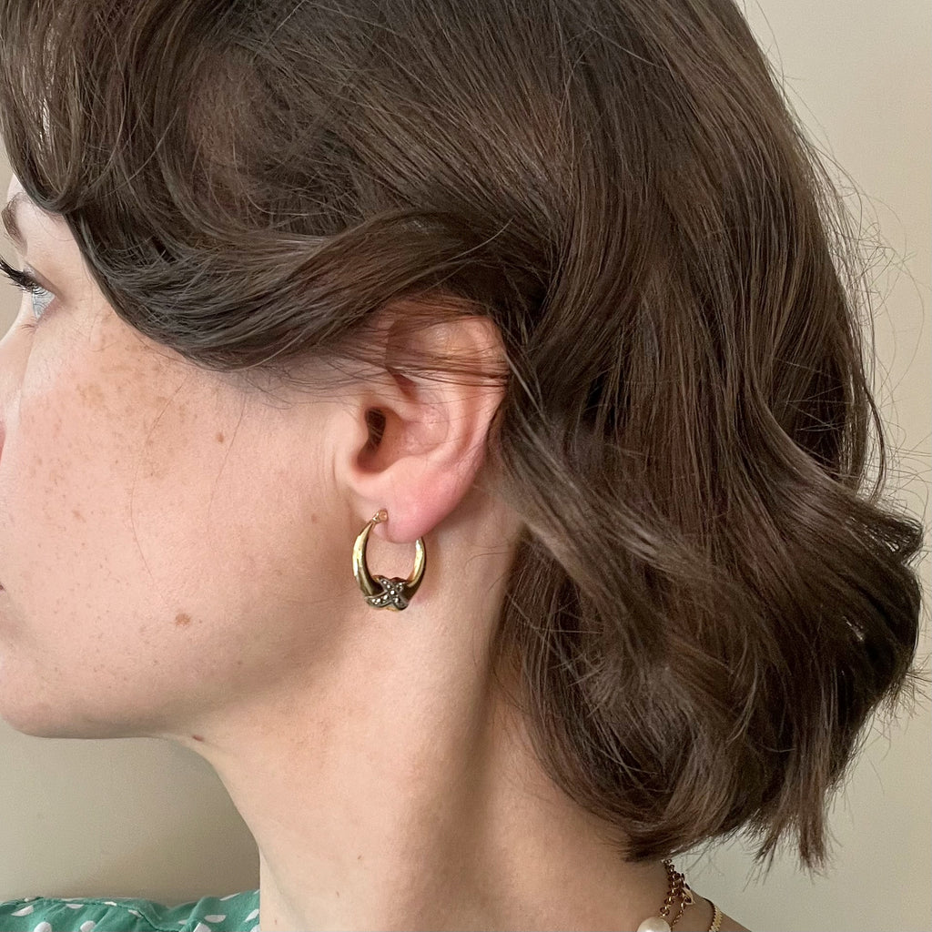 14K Gold Two Tone Hoop Earrings