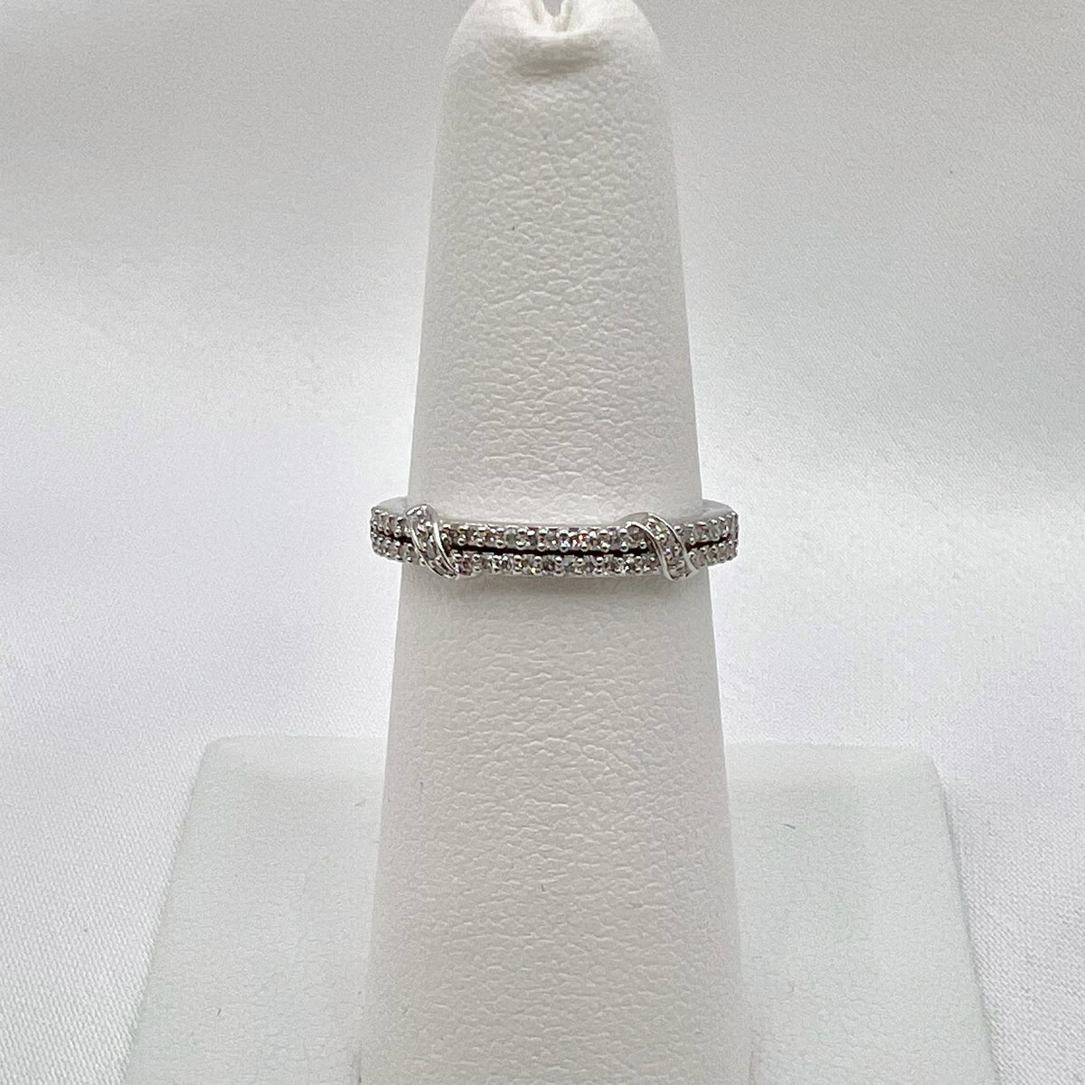 9K White Gold Diamond Semi-Eternity Band - Natural Diamond Stacking Ring, UK Hallmarked