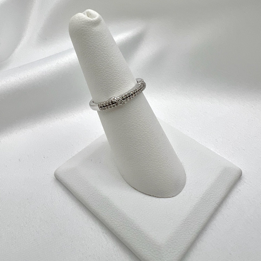 9K White Gold Diamond Semi-Eternity Band - Natural Diamond Stacking Ring, UK Hallmarked
