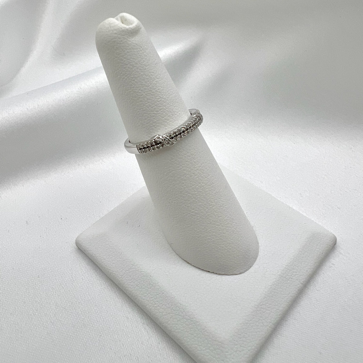 9K White Gold Diamond Semi-Eternity Band - Natural Diamond Stacking Ring, UK Hallmarked
