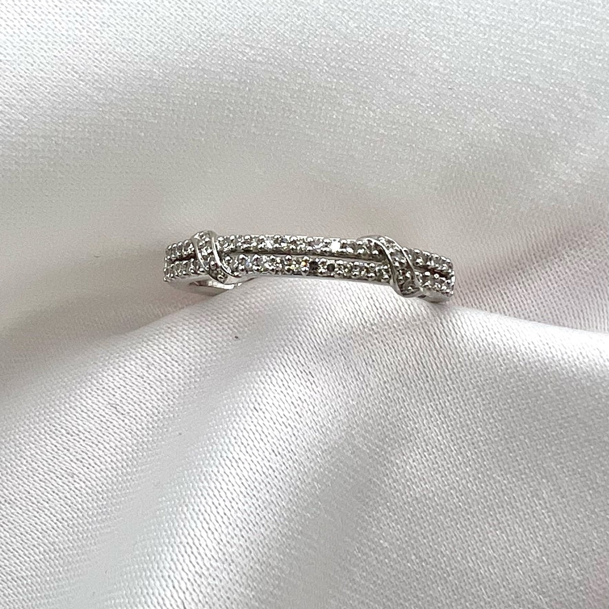 9K White Gold Diamond Semi-Eternity Band - Natural Diamond Stacking Ring, UK Hallmarked