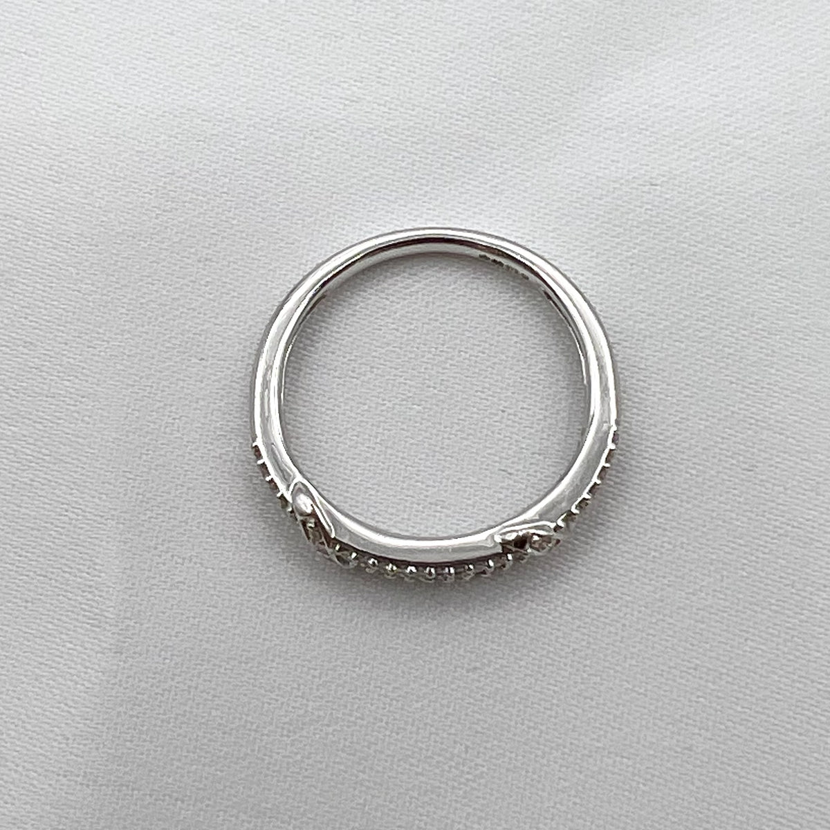 9K White Gold Diamond Semi-Eternity Band - Natural Diamond Stacking Ring, UK Hallmarked