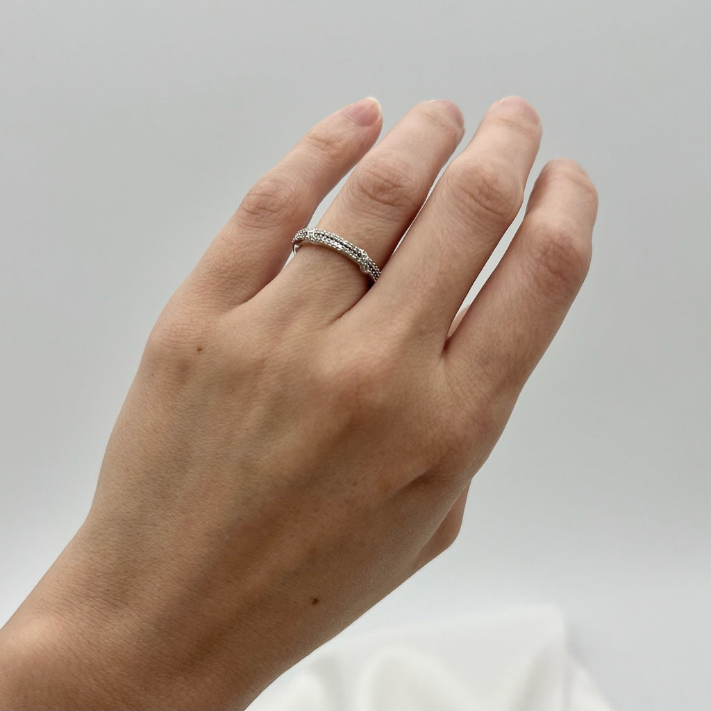 9K White Gold Diamond Semi-Eternity Band - Natural Diamond Stacking Ring, UK Hallmarked