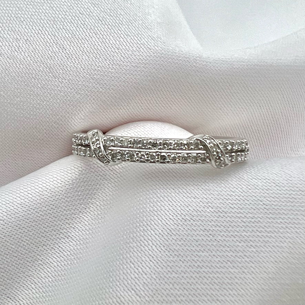 9K White Gold Diamond Semi-Eternity Band - Natural Diamond Stacking Ring, UK Hallmarked