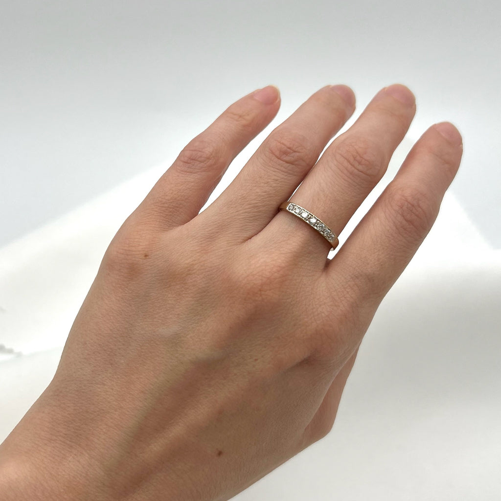 9 Karat Gold Semi-Eternity Diamond Band - London UK Hallmarks, 1992, 0.15 cttw, stacking ring
