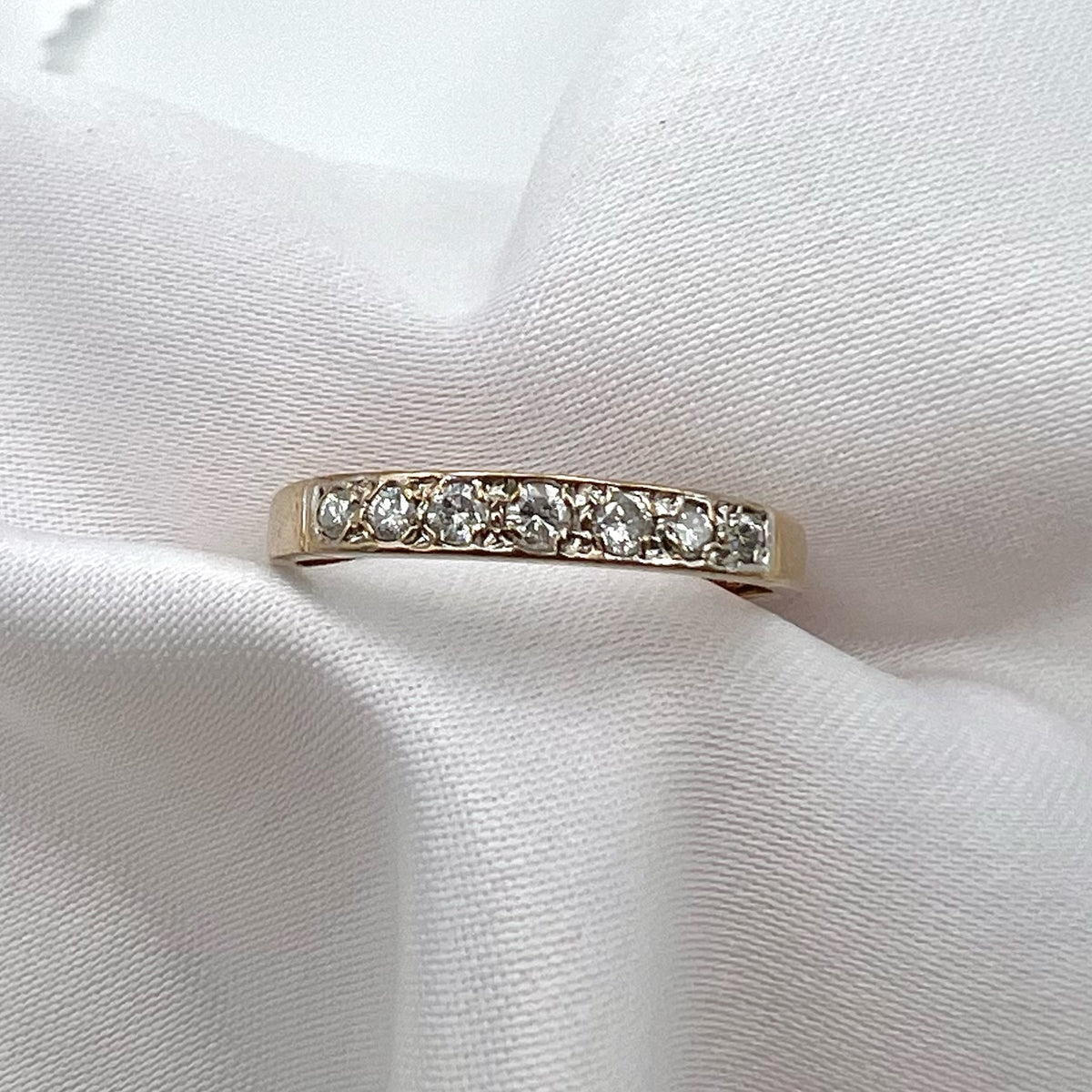 9 Karat Gold Semi-Eternity Diamond Band - London UK Hallmarks, 1992, 0.15 cttw, stacking ring