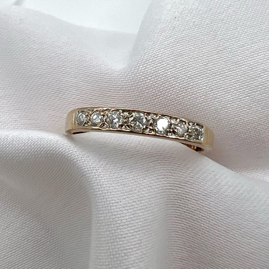 9 Karat Gold Semi-Eternity Diamond Band - London UK Hallmarks, 1992, 0.15 cttw, stacking ring