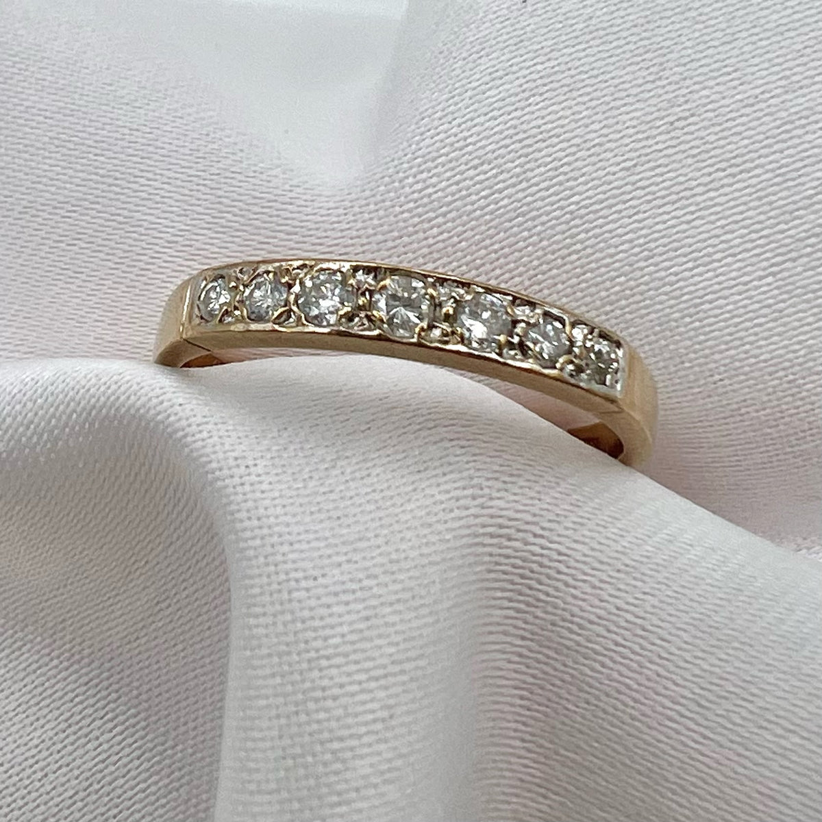 9 Karat Gold Semi-Eternity Diamond Band - London UK Hallmarks, 1992, 0.15 cttw, stacking ring