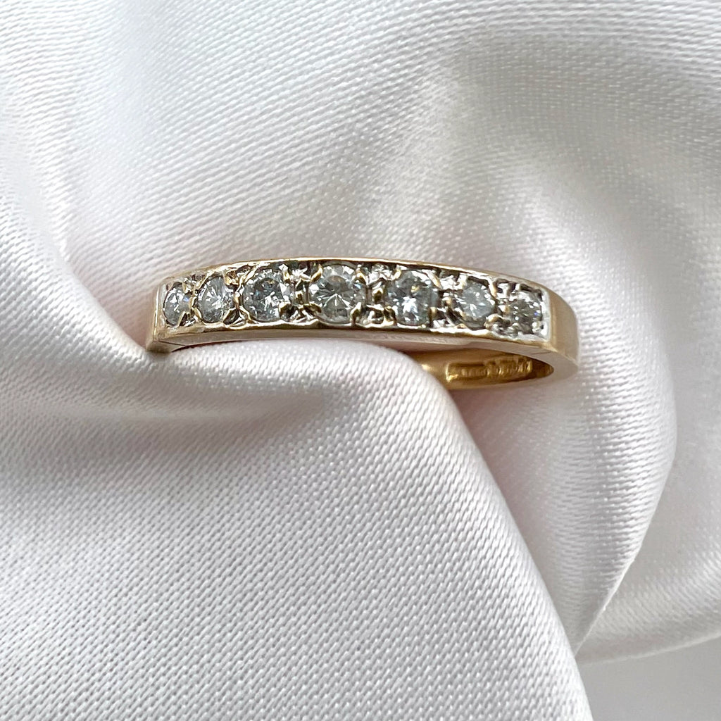 9 Karat Gold Semi-Eternity Diamond Band - London UK Hallmarks, 1992, 0.15 cttw, stacking ring